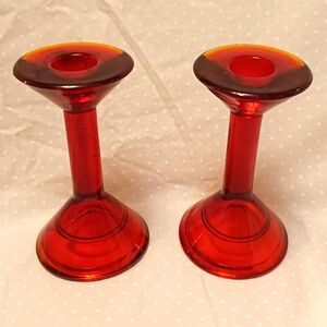 Unique Vintage Red Glass Candle Holders